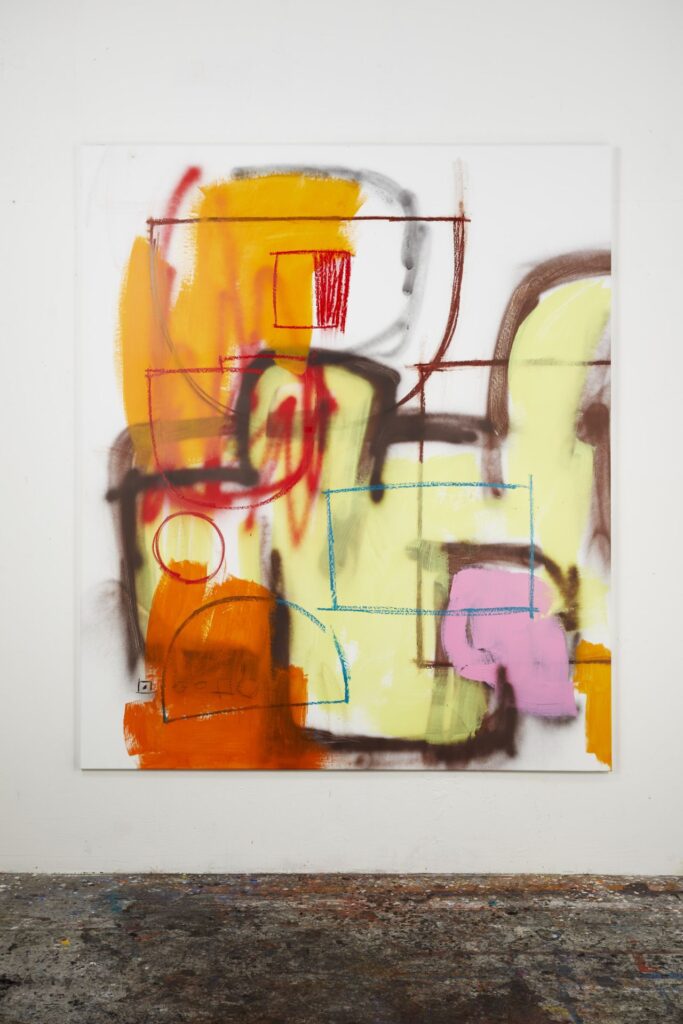 David Krňanský: Untitled, Acrylics and oil pastel on primed cotton canvas, 200x170 cm, 2022